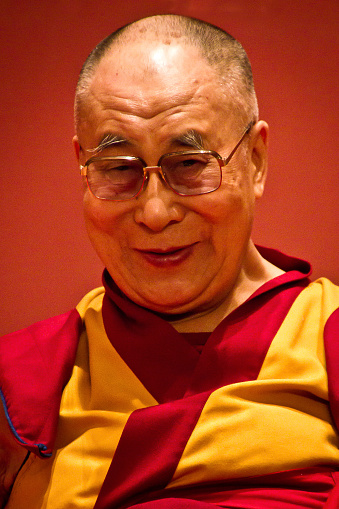 New Delhi, India - January 4, 2016: Portrait of His Holiness the 14th Dalai Lama smiling to the camera, India