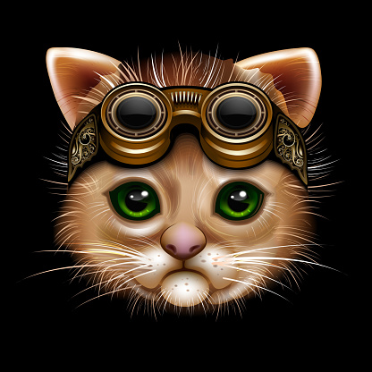 Funny cat face in the steampunk style. 10 EPS.