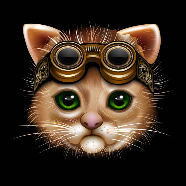 Steampunk cat face Funny cat face in the steampunk style. 10 EPS. steampunk fashion stock illustrations