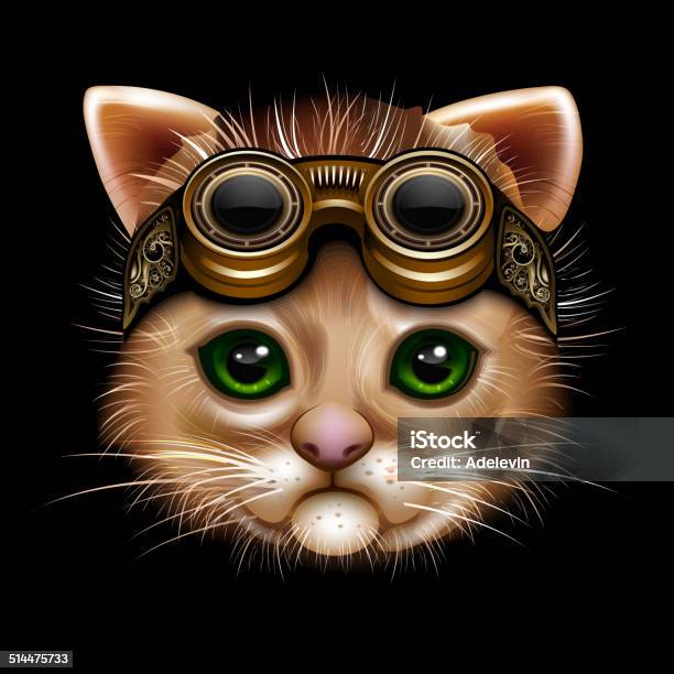 Steampunk Cat Face Stock Illustration - Download Image Now - Steampunk, Domestic Cat, Retro Style