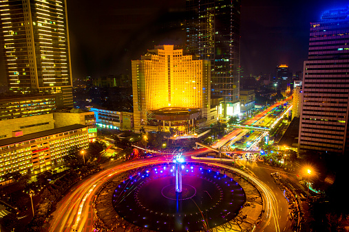 An aerial view of downtown Jakarta, Indonesia on the last night of Ramadan.  rr