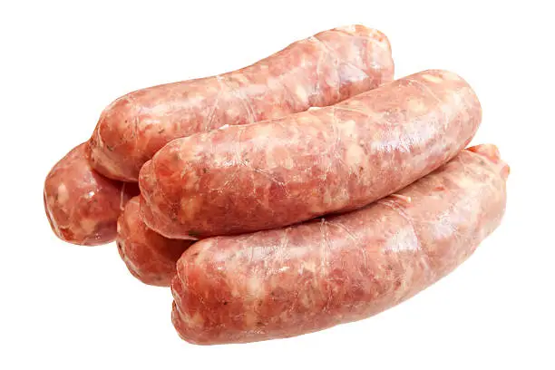 Photo of Raw meat sausages isolated on white background