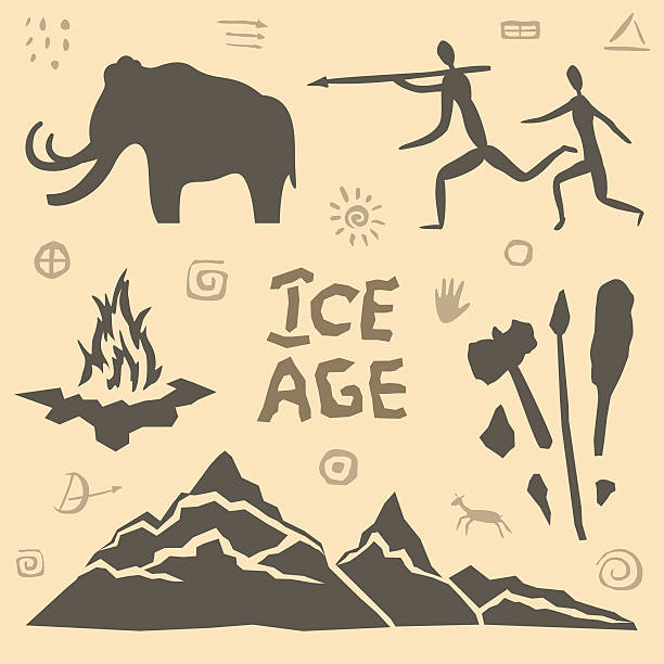ice age Vector icons of ice age symbols cave painting stock illustrations