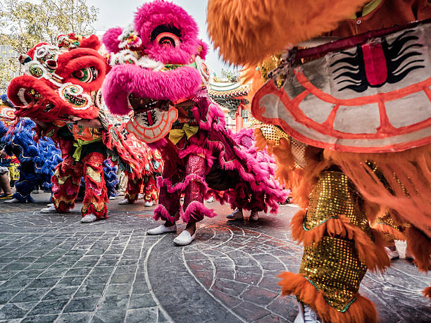 celebrazione del capodanno cinese a chinatown bangkok - lion dance foto e immagini stock