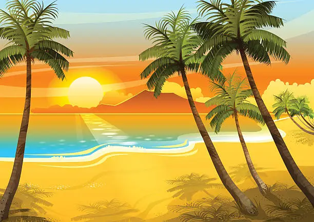 Vector illustration of Beautiful sunset seascape