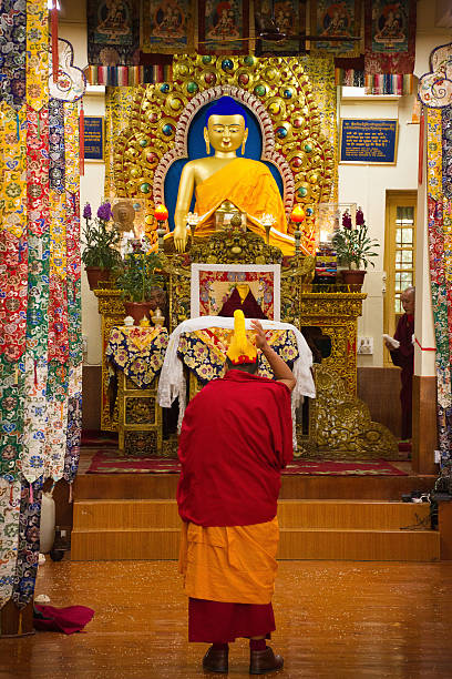 buddhist monks and nuns, dalai lama temple, mcleod ganj, india - losar bildbanksfoton och bilder