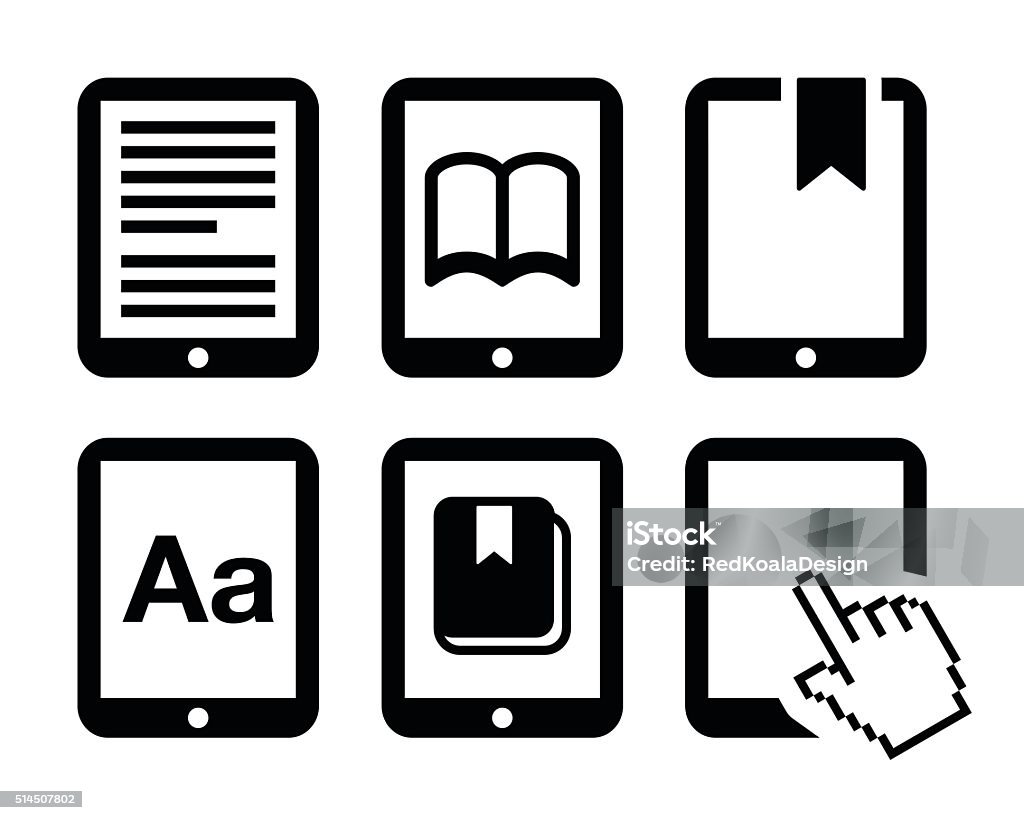 e-Livre de lecture, e-reader icônes vectorielles ensemble - clipart vectoriel de Livre électronique libre de droits