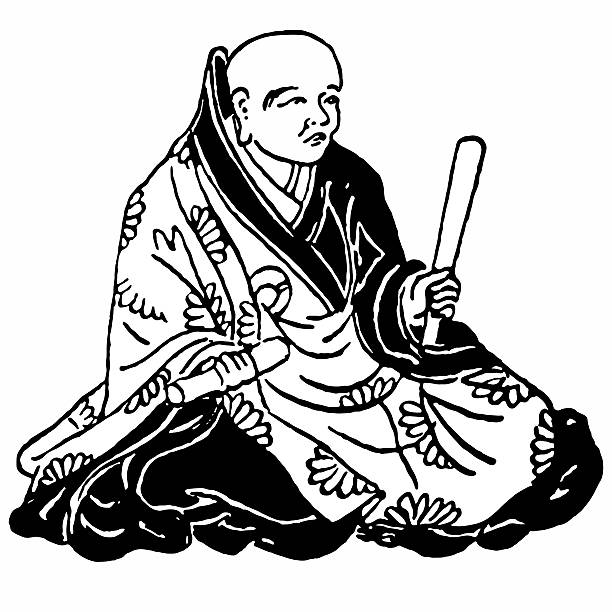 mnich nowicjusz - old senior adult buddhism art stock illustrations