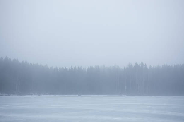istock Thick fog at frozen lake landscape 514509676