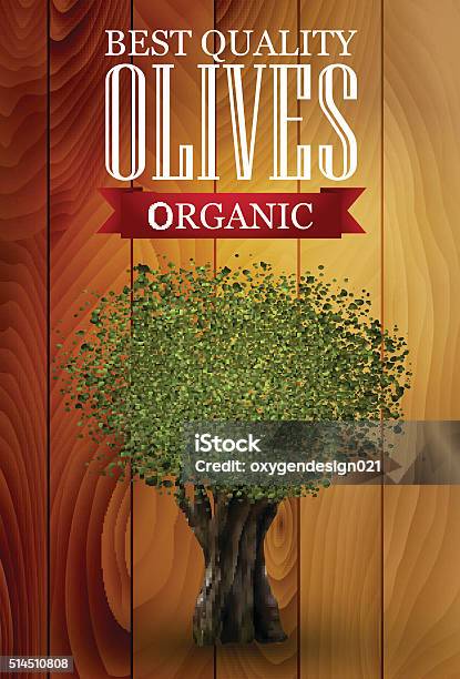 Olive Label With An Olive Tree Stock Illustration - Download Image Now - Backgrounds, Cooking Oil, Illustration