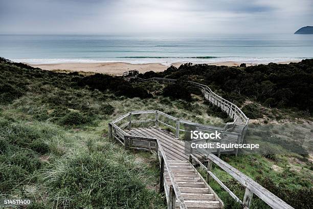 Winding Boardwalk Leads Over Scrubland And Dunes To Distant Beach Stock Photo - Download Image Now