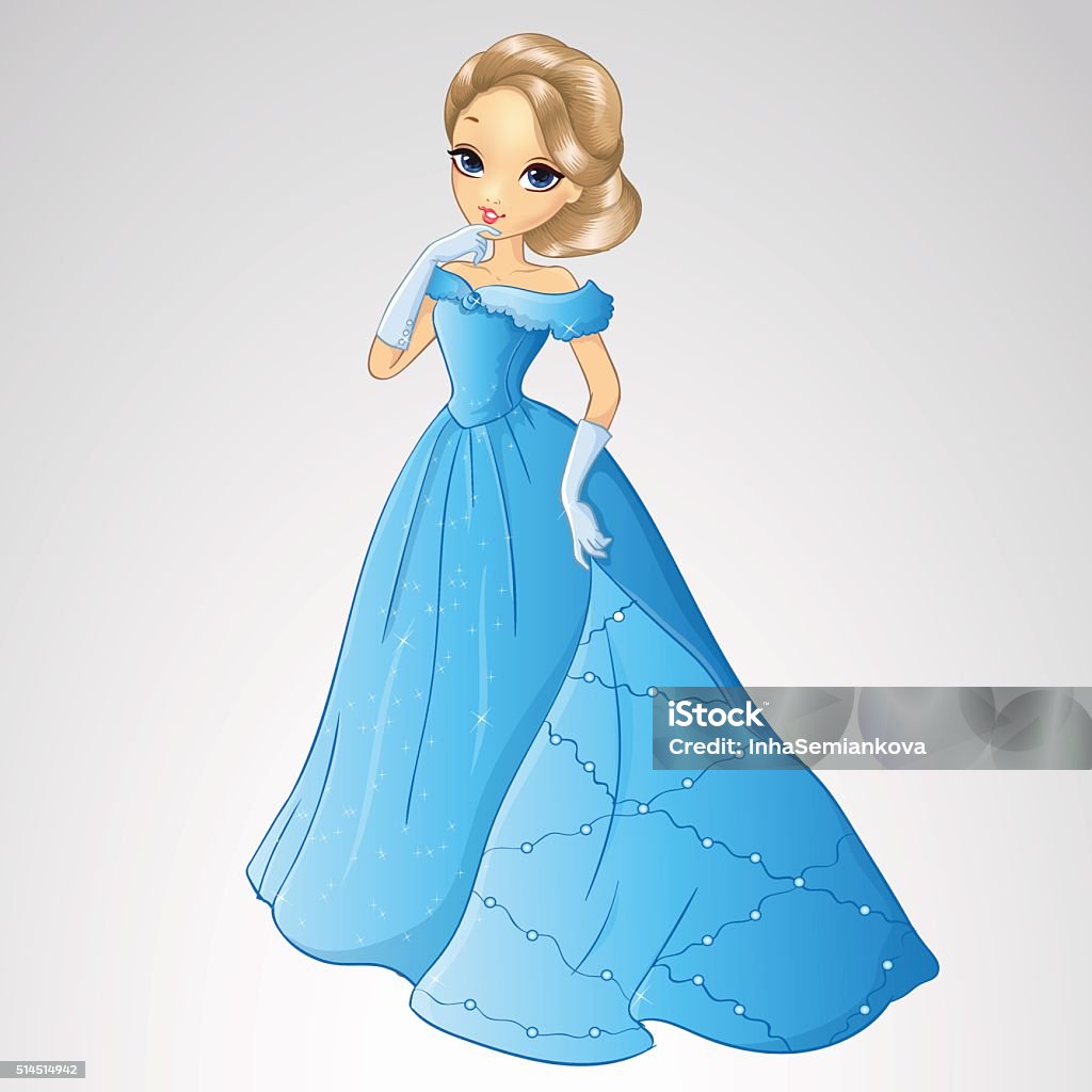 Beautiful Cinderella In Blue Dress Stock Illustration - Download Image Now  - Cinderella, Dress, Adult - iStock