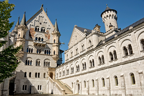Hohenschwangau, Germany - August 17, 2014: The courtyard of Neuschwanstein Castle, a famous palace commissioned by Ludwig II of Bavaria