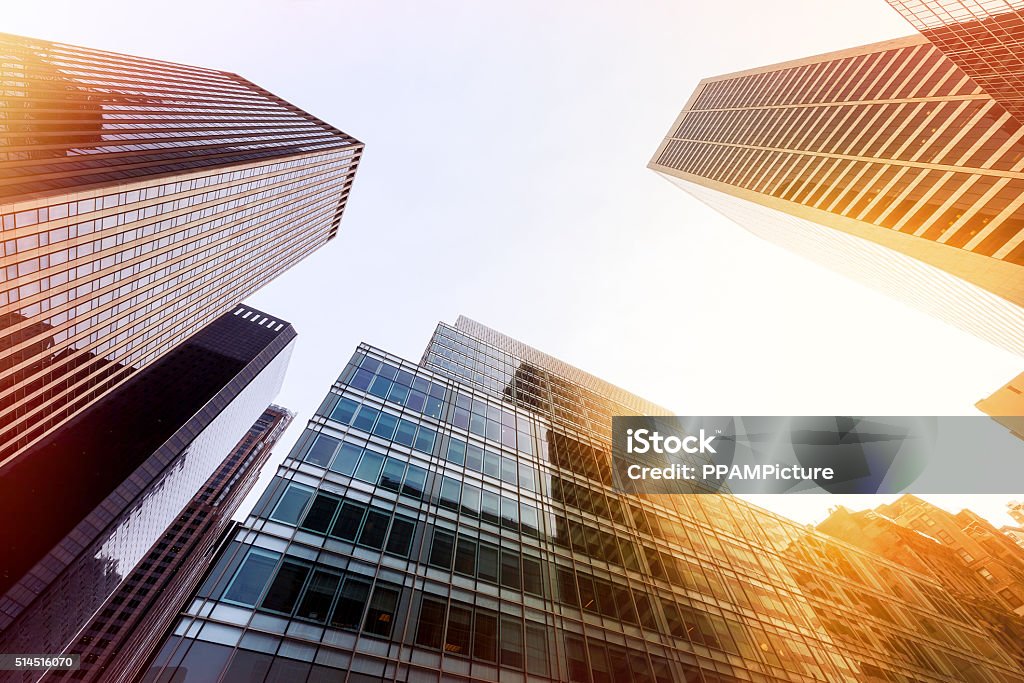 Office skysraper in New York City Office skyscraper Reflection in the sunlight. New York City Architectural Feature Stock Photo