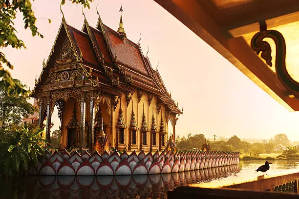 Photo of Thailand Landmark. Wat Phra Yai Temple Sunset. Travel, Tourism.