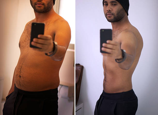 His transition is a result of training Before and after selfies of a young man tracking his progress before and after weight loss man stock pictures, royalty-free photos & images