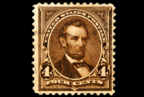 A stamp printed in the United States in 1895 shows Portrait of   Abraham Lincoln 16th president of the United States of America