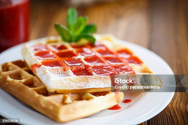 Viennese Sweet Waffles With Strawberry Jam Stock Photo - Download Image Now - Backgrounds, Baked, Baked Pastry Item