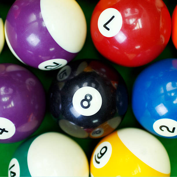 istock billiard balls on a green pool table, closeup 514519150