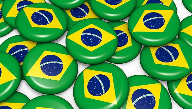 Brazil flag on badges background image for Brazilian national events, holiday and celebration.