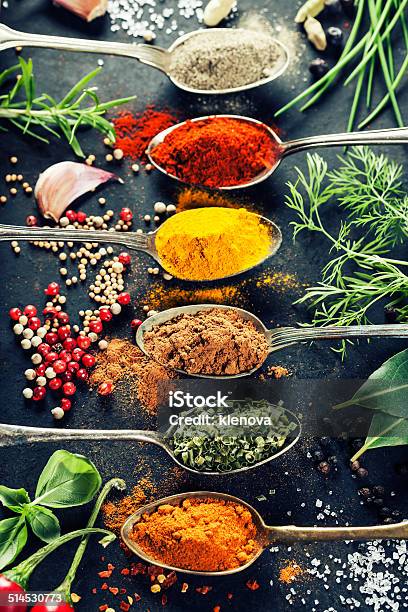 Herbs And Spices Selection Stock Photo - Download Image Now - Asian Culture, Backgrounds, Basil