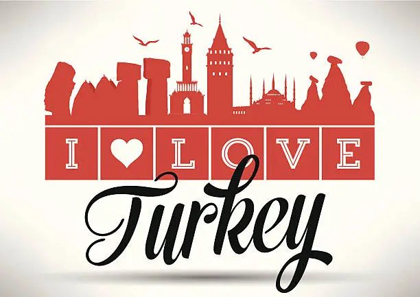 Vector illustration of I love Turkey Typography Design