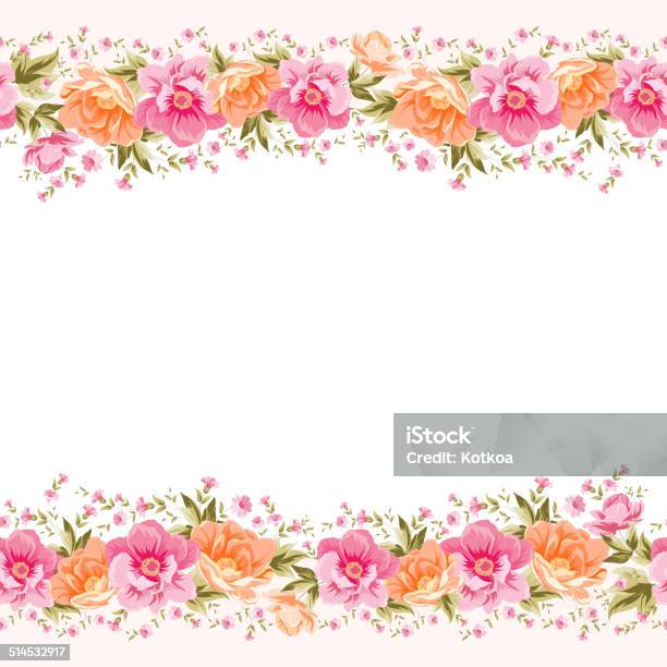 Border Of Flowers In Vintage Style Stock Illustration - Download Image Now - Abstract, Art, Art And Craft