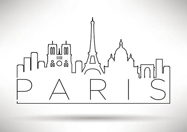ilustraciones, imágenes clip art, dibujos animados e iconos de stock de horizonte de la ciudad de parís, con diseño tipográfica - arc de triomphe paris france arc delaware