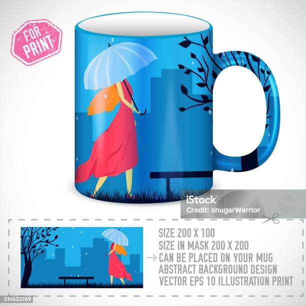 Girl With Umbrella In Art For Print On A Cup Stock Illustration - Download Image Now - Abstract, Adult, Arts Culture and Entertainment