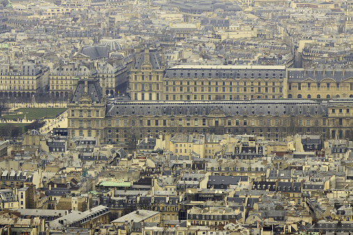 Palace Louvre, residence of kings France, view from Montparnasse Tower