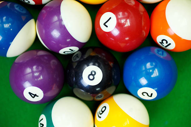 istock billiard balls on a green pool table, closeup 514551354