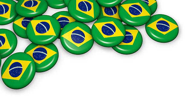 Brazil flag on badges on white background image for Brazilian national events, holiday and celebration with copyspace.