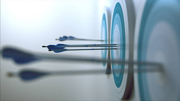 Arrows hit target. Simple 3d scene representing arrows, that hit targets. concepts stock pictures, royalty-free photos & images