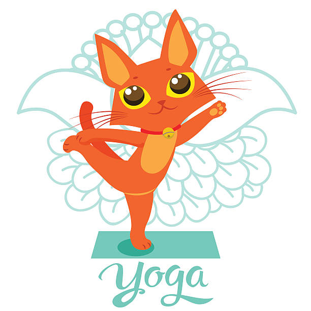 ilustrações, clipart, desenhos animados e ícones de ioga pose de gato. gato vetor de ioga. ioga gato meme. - flower single flower zen like lotus
