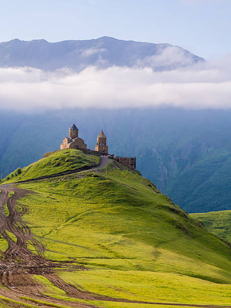 Gergeti Tsminda Sameba church in Kazbegi (Stepancminda), Georgia,