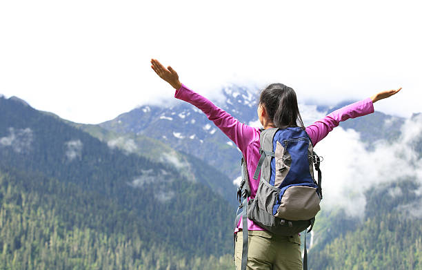 istock cheering woman hiker  in tibet,china 514558709