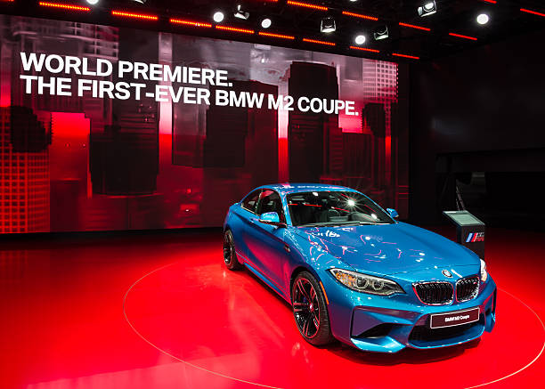 2016 BMW M2 Coupe Detroit, MI, USA - January 12, 2016: BMW M2 coupe global debut car at the North American International Auto Show (NAIAS), one of the most influential car shows in the world each year. m2 machine gun photos stock pictures, royalty-free photos & images