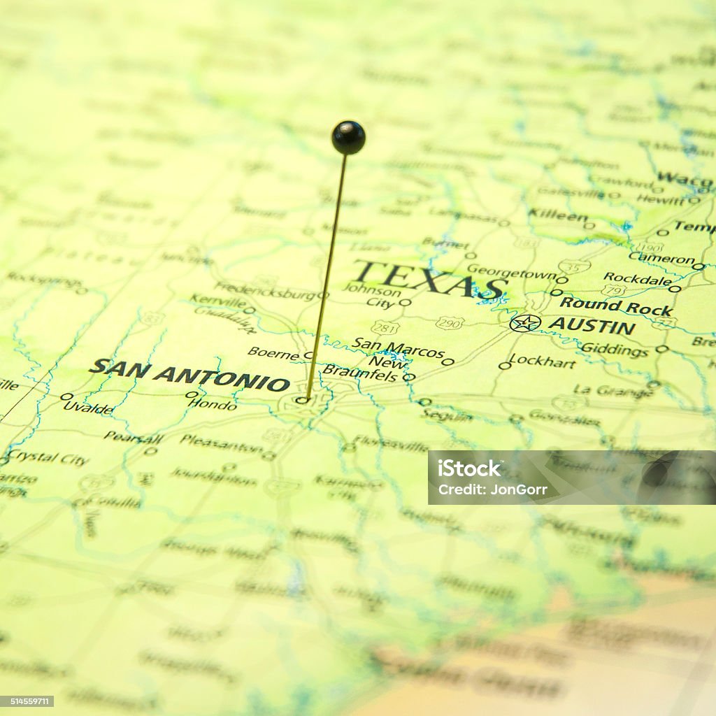 San Antonio Texas Road Map With Travel Pin San Antonio - Texas Stock Photo