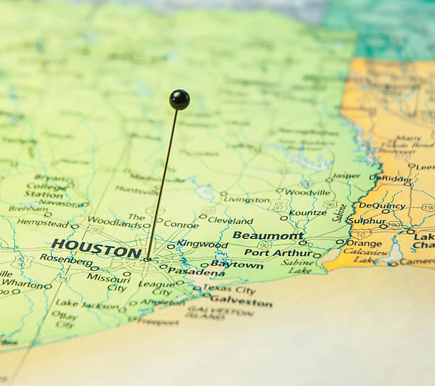 Road Map Of Houston Texas And Port Arthur Road Map Of Houston Texas And Port Arthur beaumont tx stock pictures, royalty-free photos & images