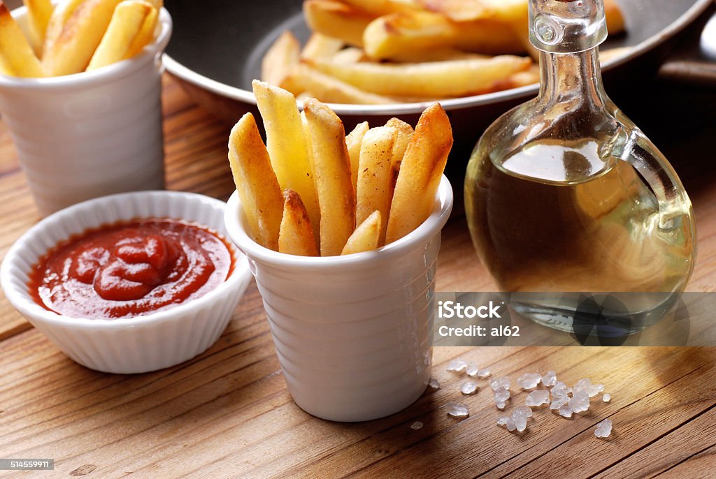 portion of french fries portion of french fries with ketchup Close-up Stock Photo