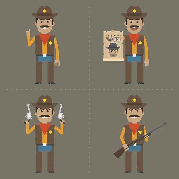 Vector illustration of Sheriff holds weapon in different poses