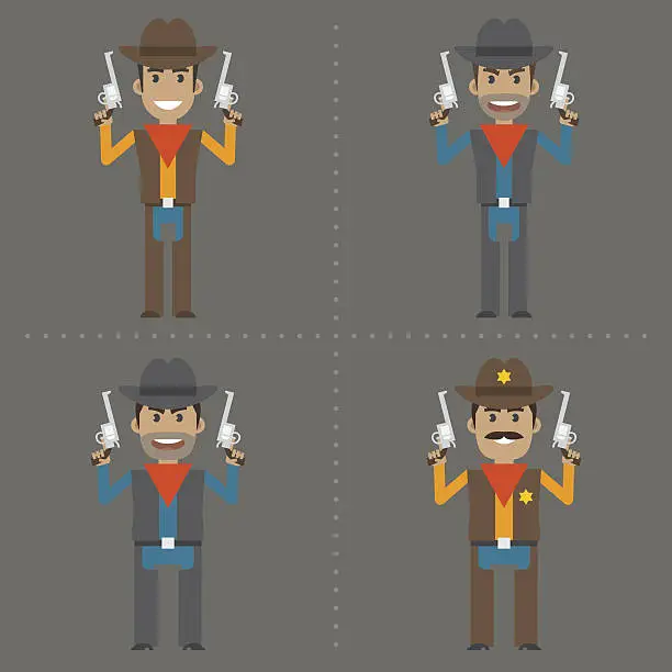 Vector illustration of Cowboy robber and sheriff holding guns