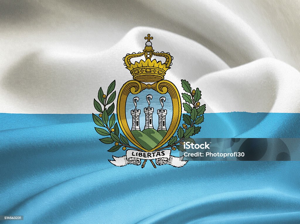 flag of San Marino flag of San Marino waving in the wind. Silk texture pattern Backgrounds Stock Photo