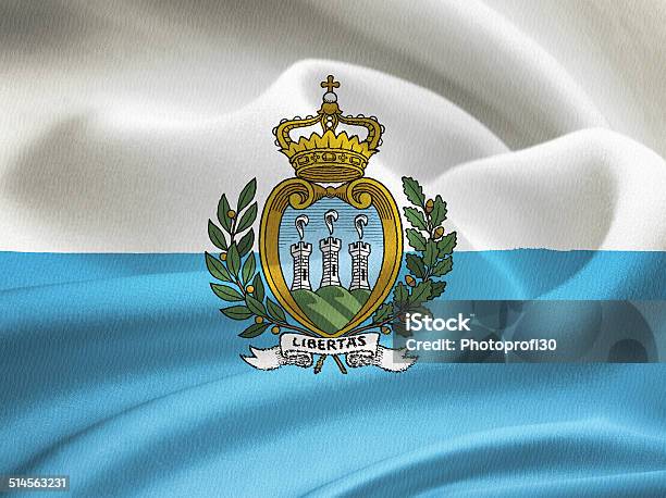 Flag Of San Marino Stock Photo - Download Image Now - Backgrounds, Blue, Coat Of Arms