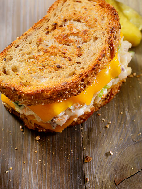 sanduíche de queijo grelhado salada de frutos do mar - melting tuna cheese toast imagens e fotografias de stock