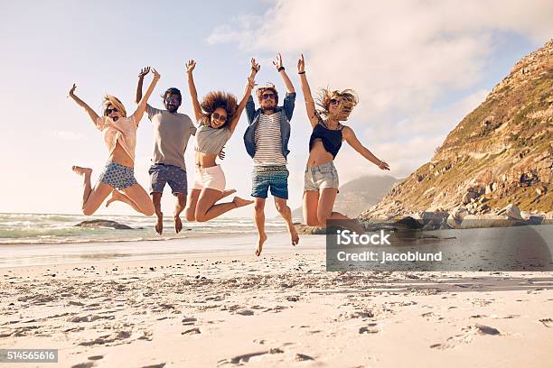 Group Of Friends On The Beach Having Fun Stock Photo - Download Image Now - Beach, Friendship, People