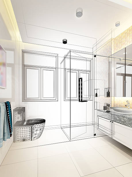 istock abstract sketch design of interior bathroom 514566324