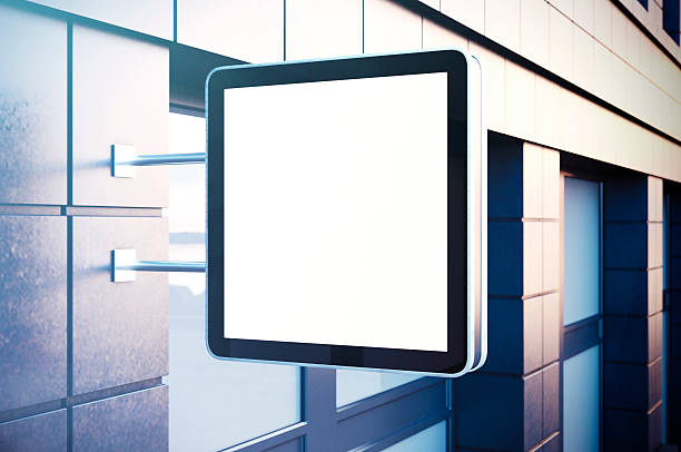 istock Empty cristal digital screen on the urban city. Concrete facades 514566702