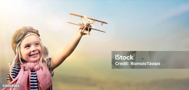 Freedom To Dream Kid With Airplane Stock Photo - Download Image Now - Child, Pilot, Airplane