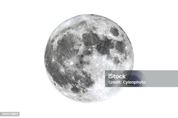 Full Moon Isolated On White Stock Photo - Download Image Now - Moon, Moon Surface, Planetary Moon
